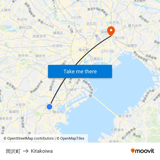 岡沢町 to Kitakoiwa map