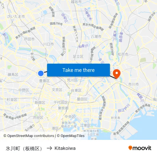 氷川町（板橋区） to Kitakoiwa map