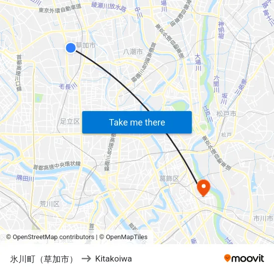 氷川町（草加市） to Kitakoiwa map