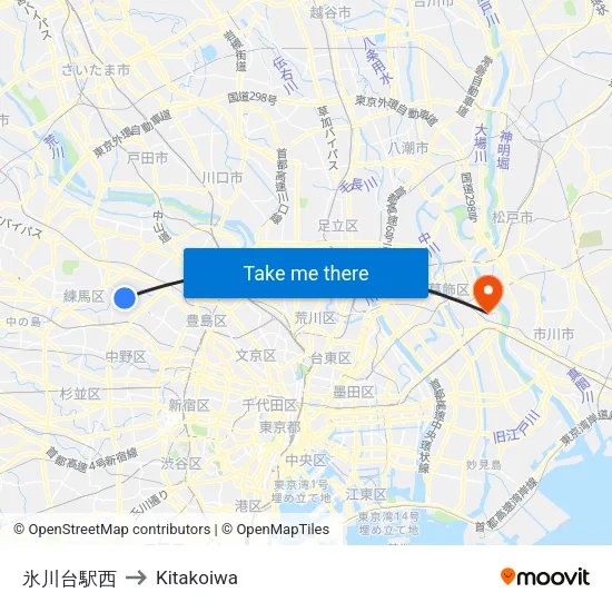 Hikawadai Station West to Kitakoiwa map