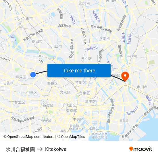 氷川台福祉園 to Kitakoiwa map