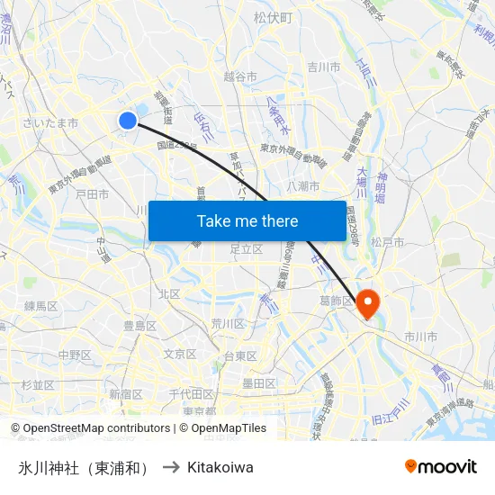 氷川神社（東浦和） to Kitakoiwa map