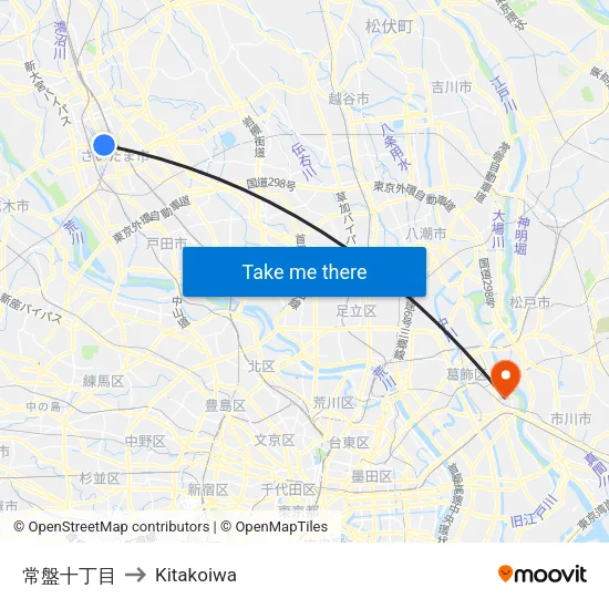Tokiwa 10th Block to Kitakoiwa map