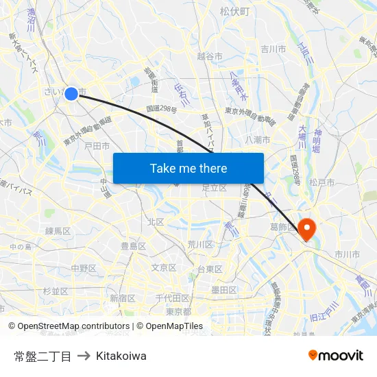 Tokiwa 2-Chome to Kitakoiwa map