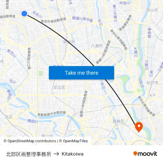 Northern Land Readjustment Office to Kitakoiwa map