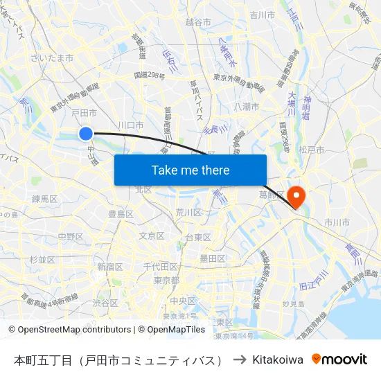 本町五丁目（戸田市コミュニティバス） to Kitakoiwa map