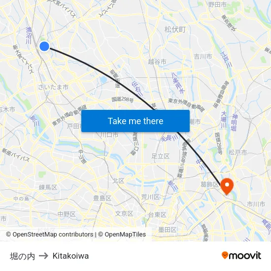 Horinouchi to Kitakoiwa map