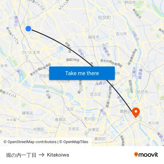 堀の内一丁目 to Kitakoiwa map