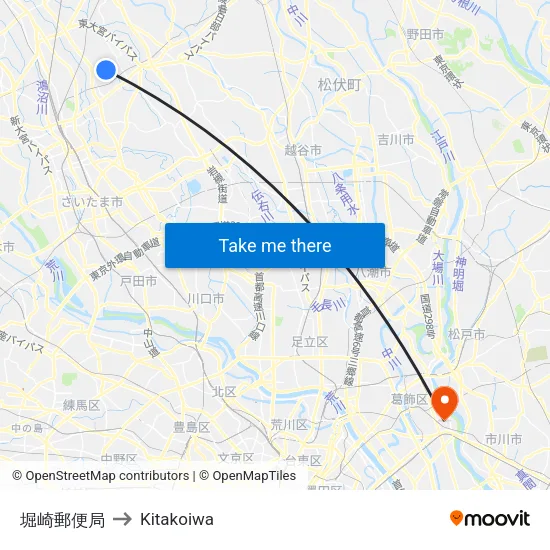 Horisaki Post Office to Kitakoiwa map