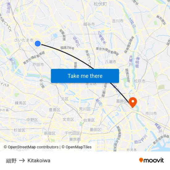 Hosono to Kitakoiwa map