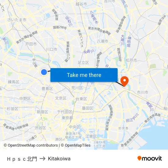 Ｈｐｓｃ北門 to Kitakoiwa map