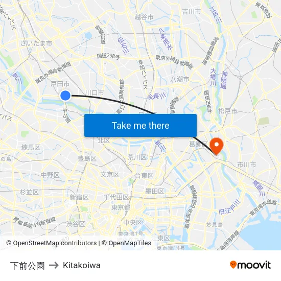 Shimomae Park to Kitakoiwa map