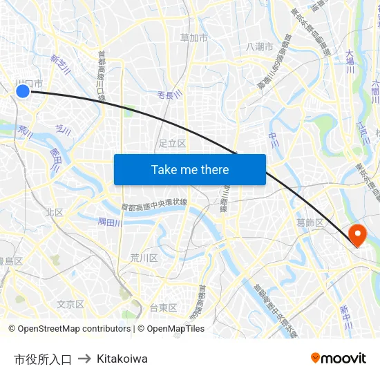 市役所入口 to Kitakoiwa map