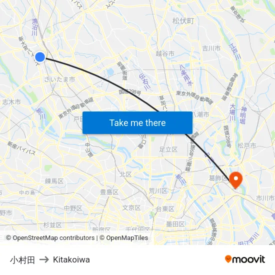 小村田 to Kitakoiwa map