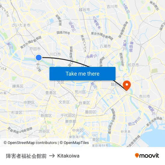 障害者福祉会館前 to Kitakoiwa map