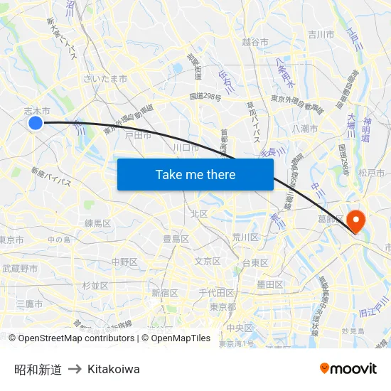 昭和新道 to Kitakoiwa map