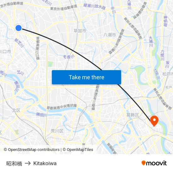 昭和橋 to Kitakoiwa map