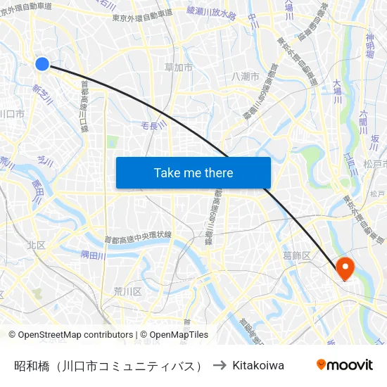 Showa Bridge (Kawaguchi City Community Bus) to Kitakoiwa map