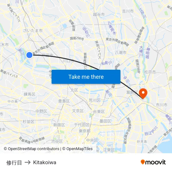 修行目 to Kitakoiwa map