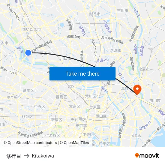 Shugyome to Kitakoiwa map
