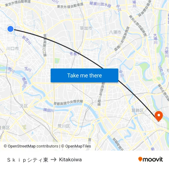 Ｓｋｉｐシティ東 to Kitakoiwa map