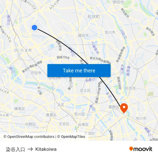 染谷入口 to Kitakoiwa map