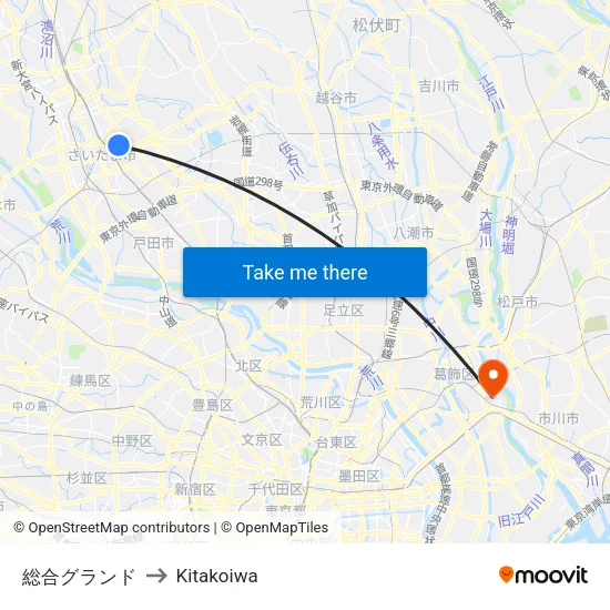 Sports Ground to Kitakoiwa map