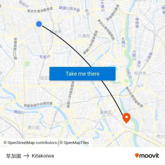 草加園 to Kitakoiwa map