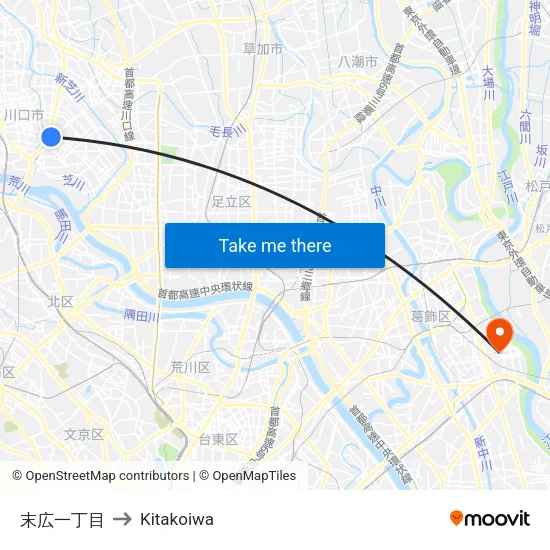 末広一丁目 to Kitakoiwa map