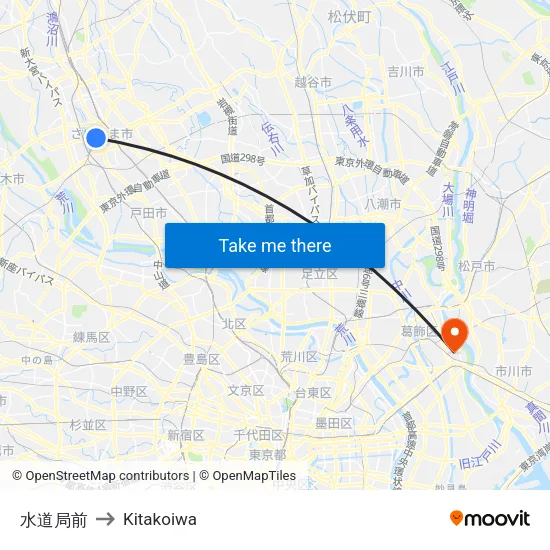 Water Bureau Front to Kitakoiwa map