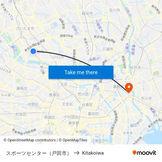 Sports Center (Toda City) to Kitakoiwa map