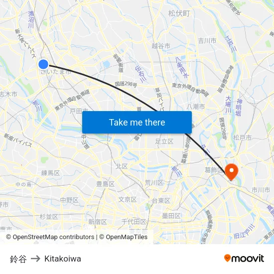 鈴谷 to Kitakoiwa map