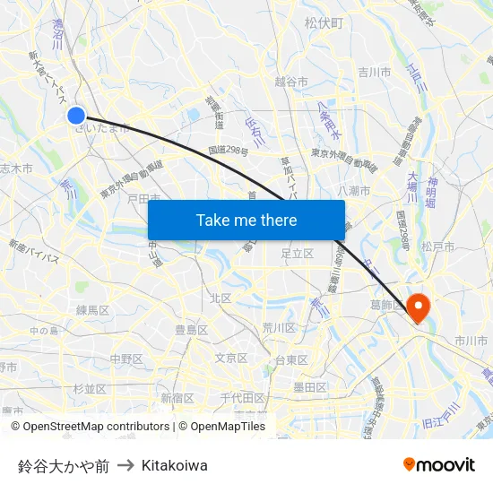 Suzuya Okaya Front to Kitakoiwa map