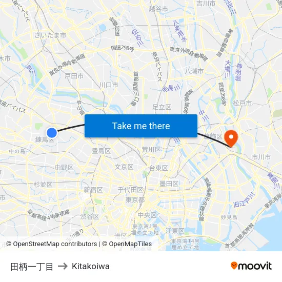 田柄一丁目 to Kitakoiwa map