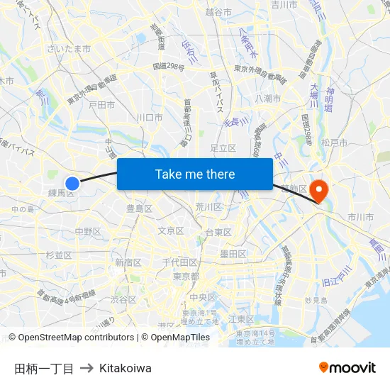 田柄一丁目 to Kitakoiwa map