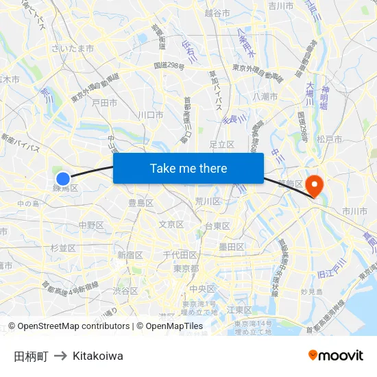 Tagara-cho to Kitakoiwa map