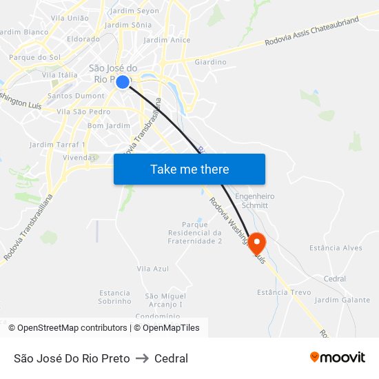 São José Do Rio Preto to Cedral map