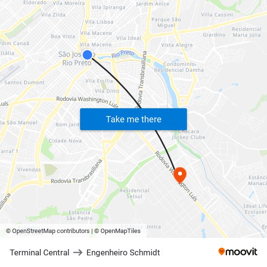 Terminal Central to Engenheiro Schmidt map