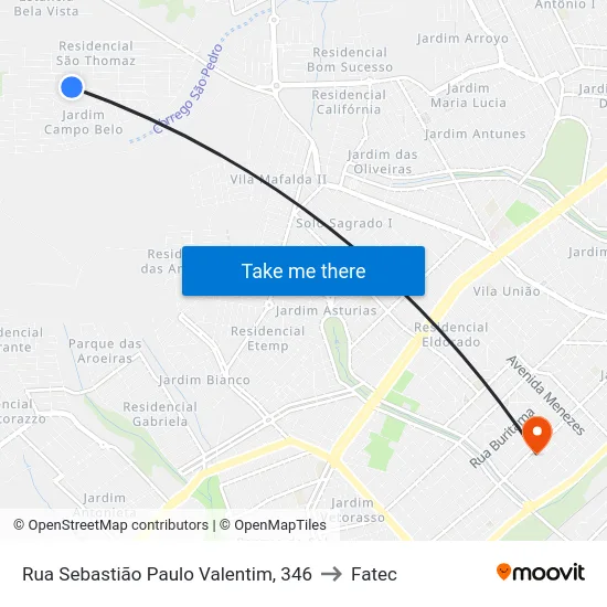 Rua Sebastião Paulo Valentim, 346 to Fatec map