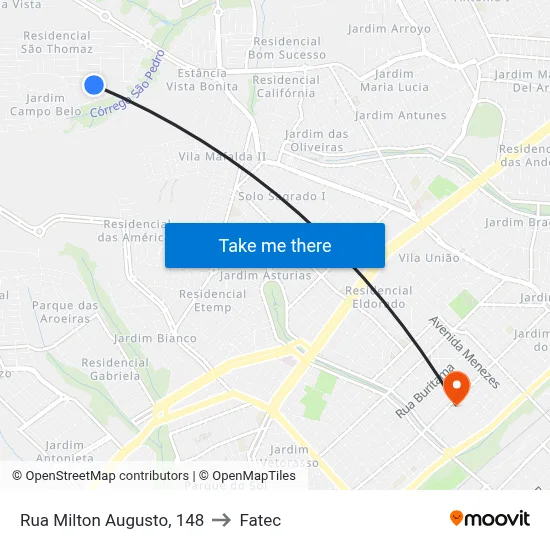 Rua Milton Augusto, 148 to Fatec map