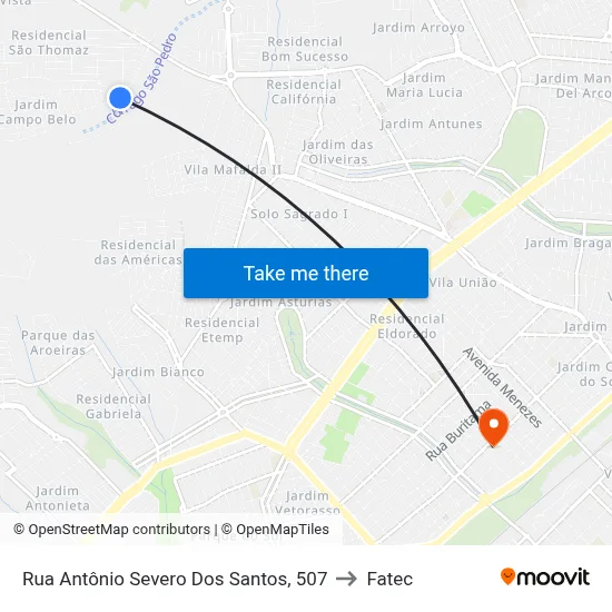 Rua Antônio Severo Dos Santos, 507 to Fatec map