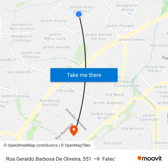 Rua Geraldo Barbosa De Oliveira, 551 to Fatec map