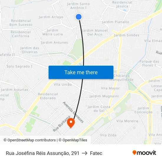 Rua Joséfina Réis Assunção, 291 to Fatec map