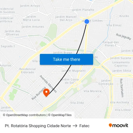 Pt. Rotatória Shopping Cidade Norte to Fatec map