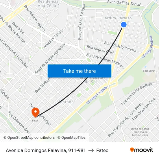Avenida Domingos Falavina, 911-981 to Fatec map