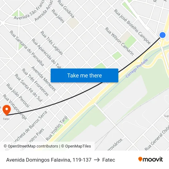 Avenida Domingos Falavina, 119-137 to Fatec map