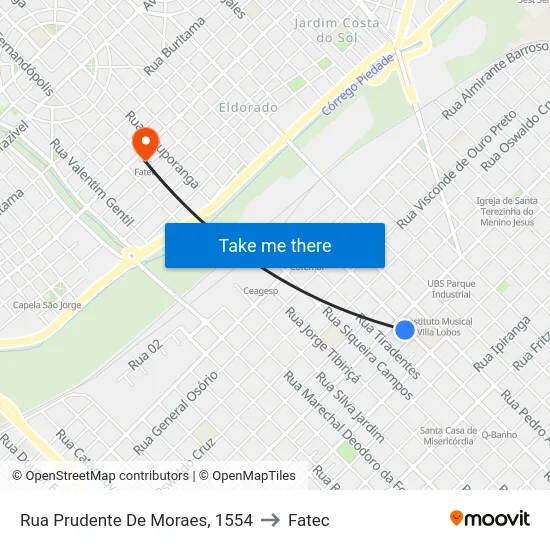 Rua Prudente De Moraes, 1554 to Fatec map