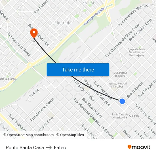 Ponto Santa Casa to Fatec map