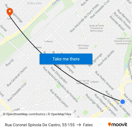 Rua Coronel Spínola De Castro, 55-155 to Fatec map