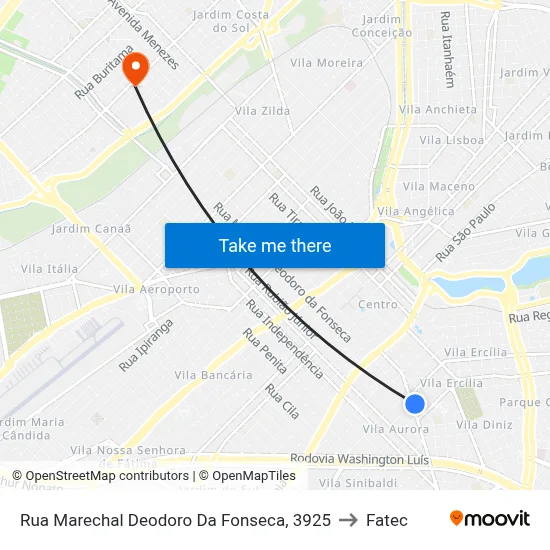 Rua Marechal Deodoro Da Fonseca, 3925 to Fatec map